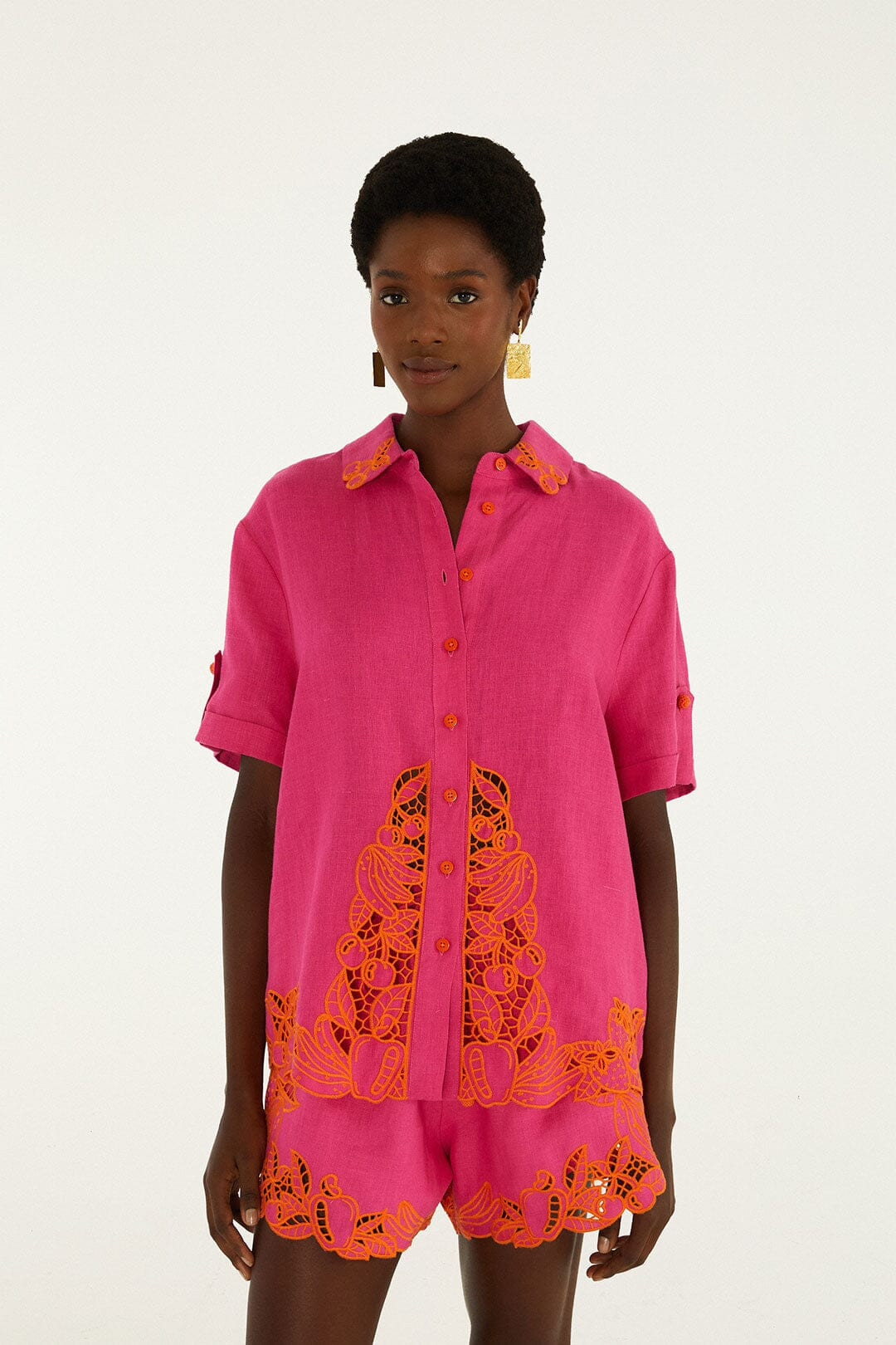 Pink Fruit Richelieu Artisanal Euroflax Premium Linen Shirt, PINK / L | FarmRio (US)