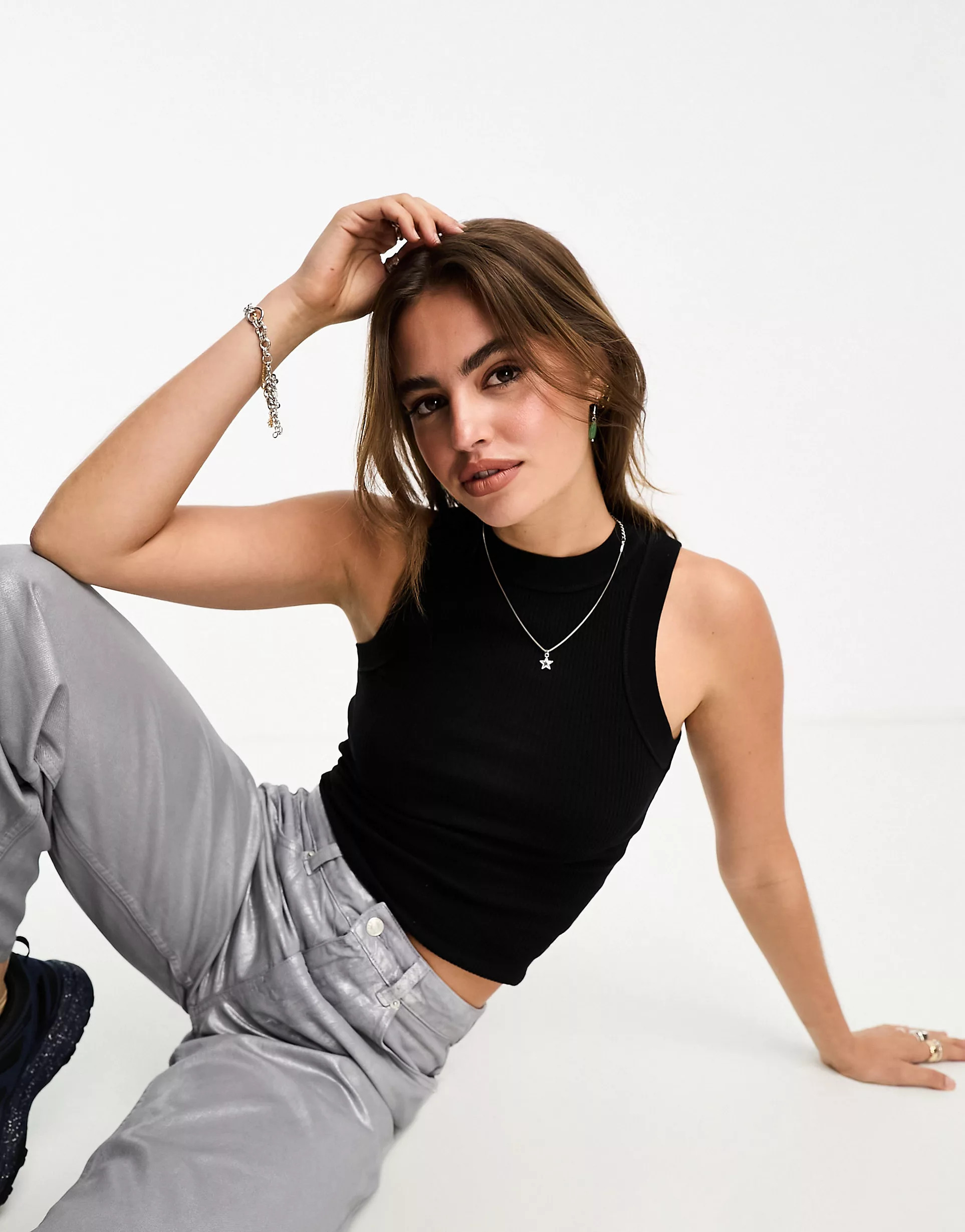 Cotton On basic seamless rib racer vest black | ASOS (Global)