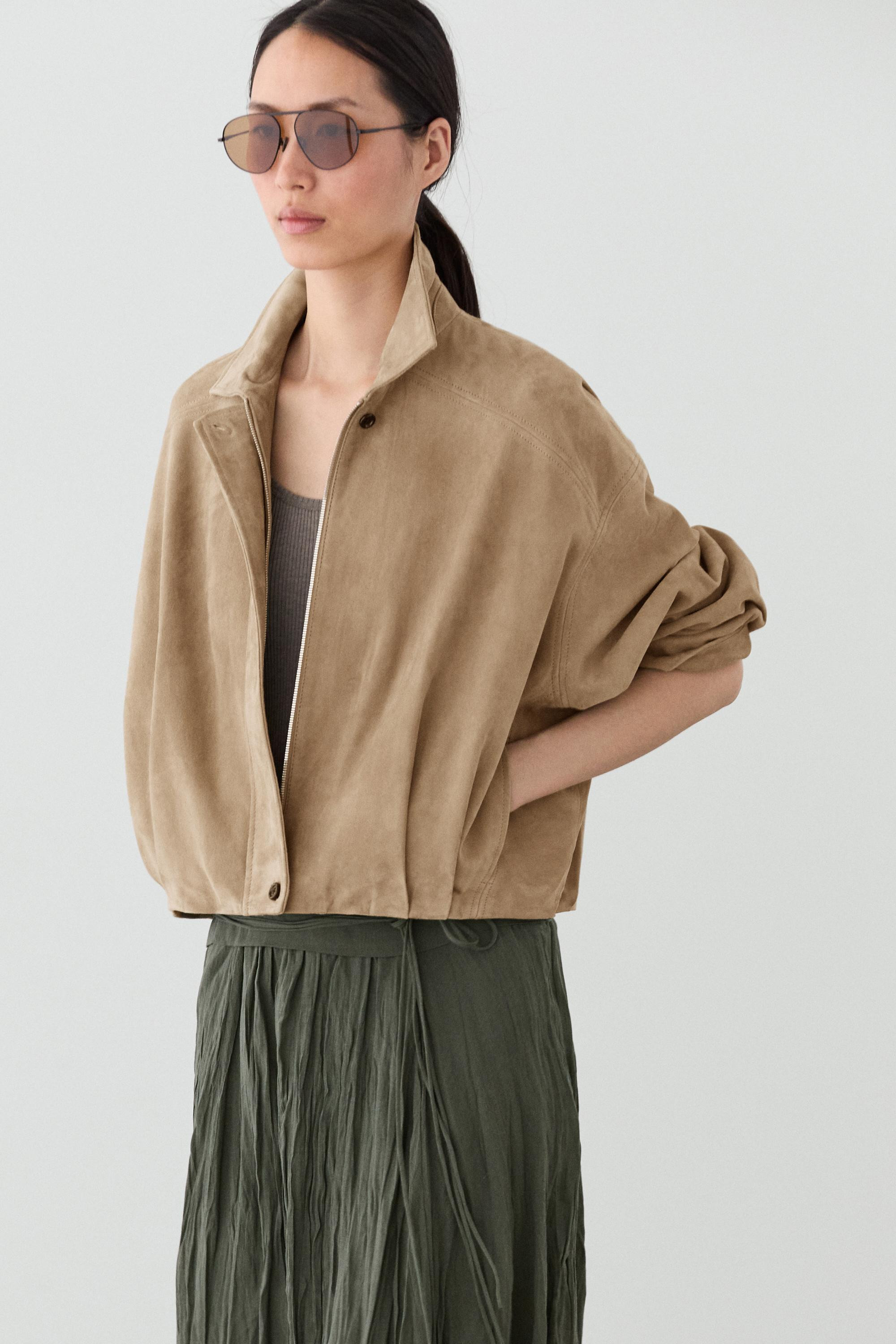 Pleated suede leather bomber jacket | Massimo Dutti UK