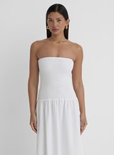 White Shirred Bandeau Maxi Dress- Davina | 4th & Reckless