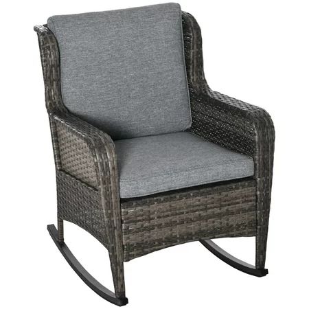 Patio PE Rattan Wicker Rocking Chair for Garden Patio w/ Soft Cushions | Walmart (US)