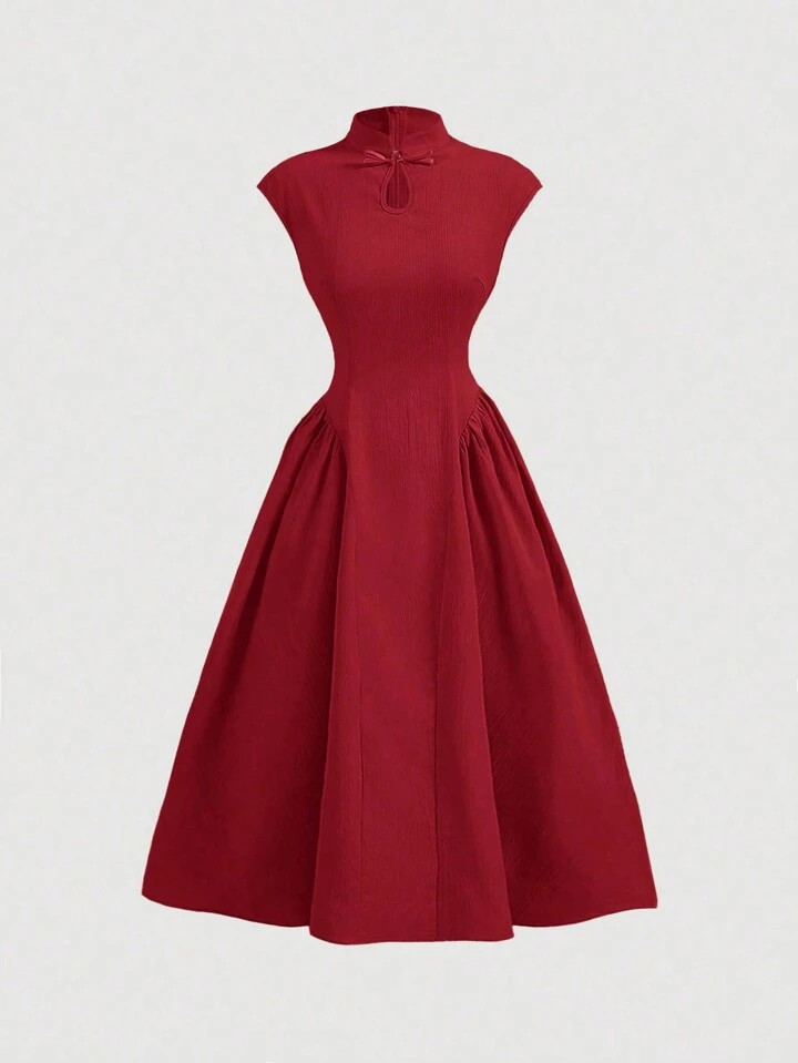 SHEIN MOD Women's Stand Collar Button Up Dress, Chinese Dress, Red Dress, Fall Dress, Back To Sch... | SHEIN