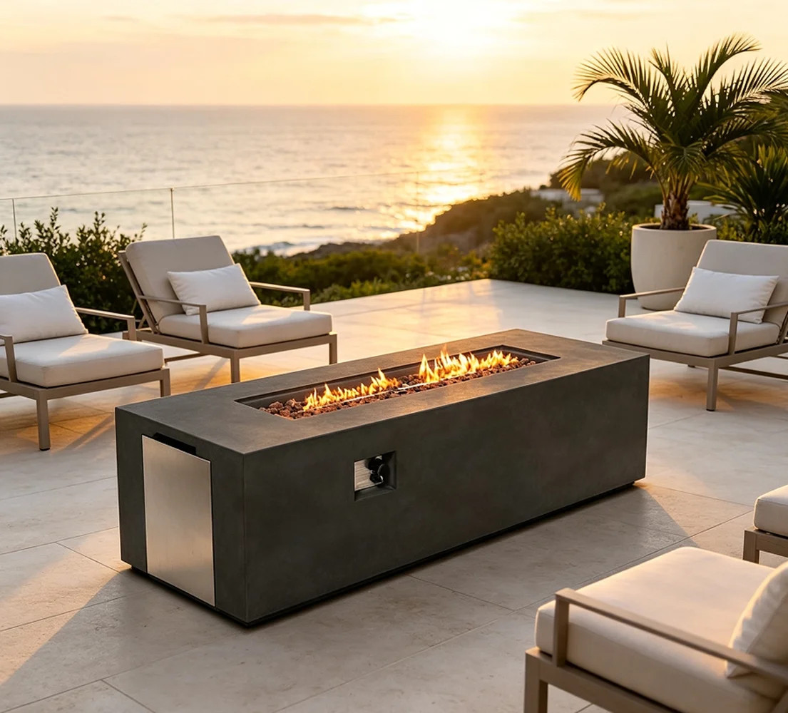 70 inch Rectangle Concrete Large Fire Pit Table | Wayfair North America
