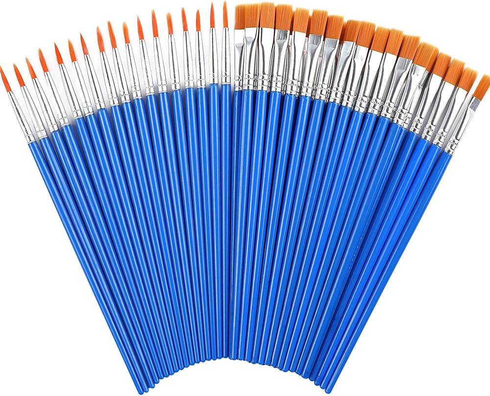 60 Pcs Paint Brushes,Round Flat Small Brush Bulk for Detail Painting | Amazon (US)