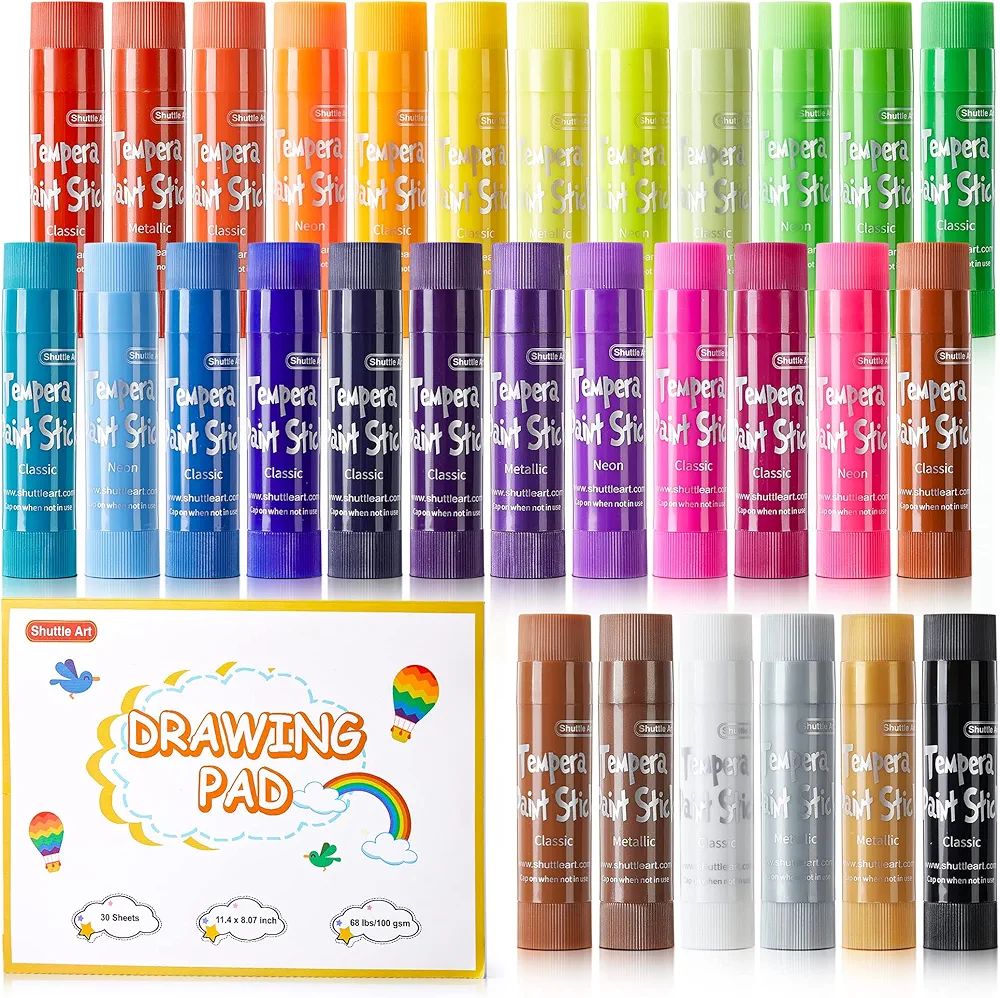 Shuttle Art Tempera Paint Sticks, 31 Pack Solid Tempera Paint Set, 30 Colors with 1 Drawing Pad f... | Amazon (US)