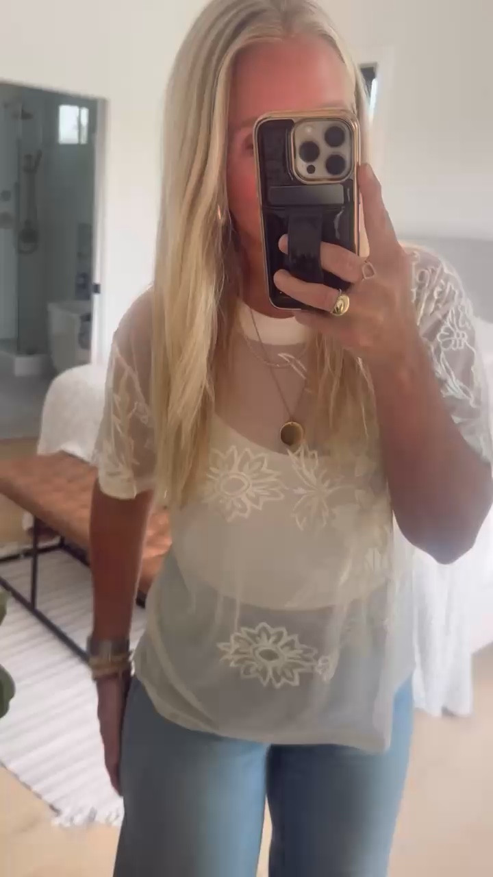 I'm wearing a medium in the mesh, lace top and a 28 in the shaping wide-leg jeans. Shop the look from Amazon!

#LTKootd #LTKOver40 #LTKmomlife