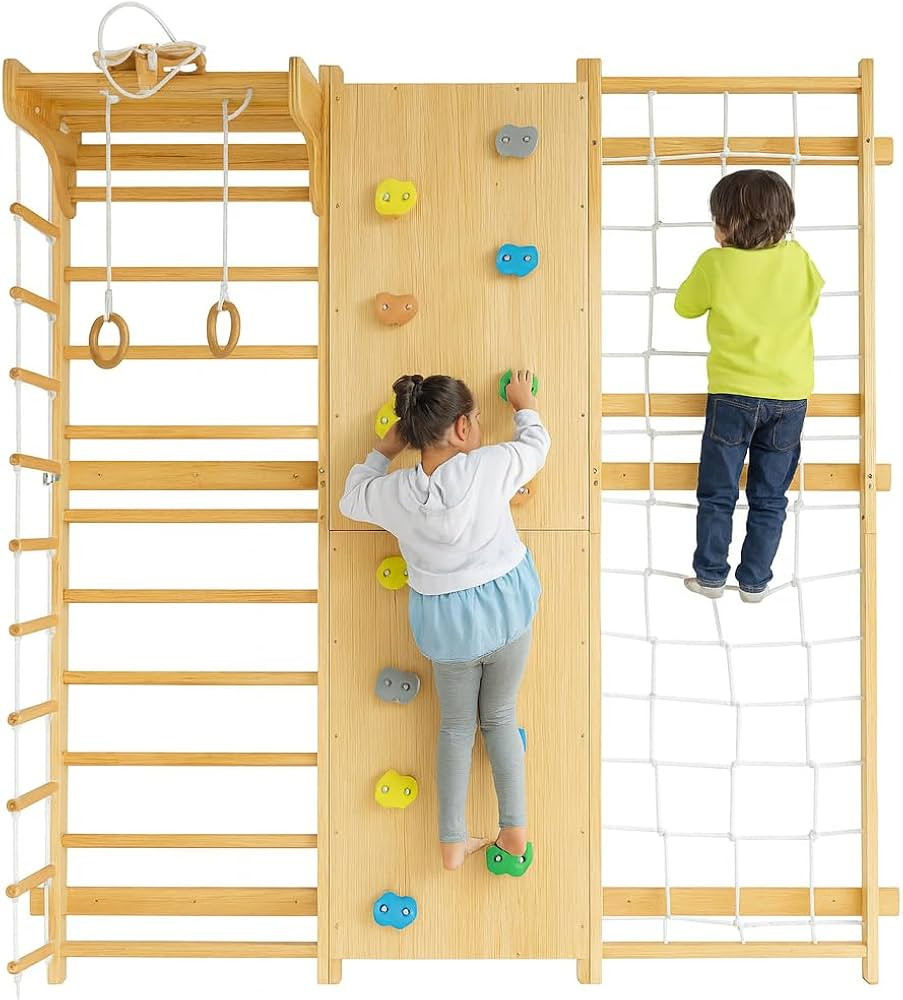 Avenlur Walnut 9-in-1 Swedish Ladder Wall Gym Set | Amazon (US)