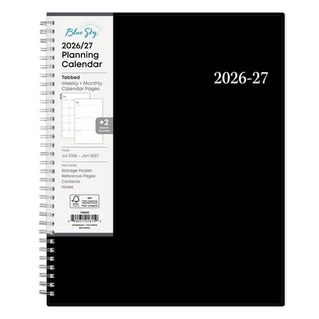 Blue Sky 2026-2027 Weekly and Monthly Academic Year Planner Calendar, July 2026 - June 2027, 8.5" x 11", Flexible Cover, Wirebound, Laminated Tabs, Enterprise | Walmart (US)
