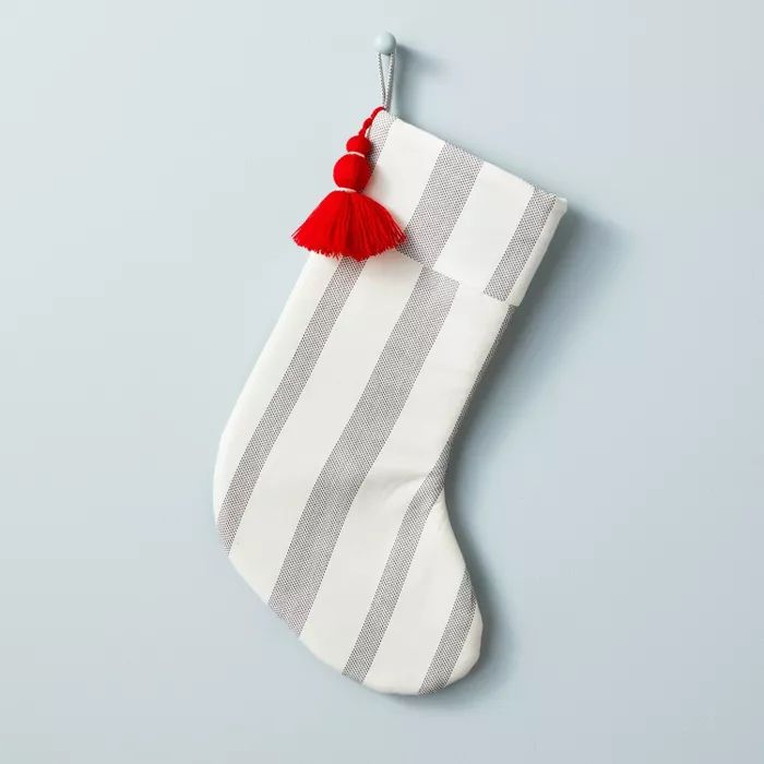 Wide Stripe Tassel Stocking Black/White/Red - Hearth &#38; Hand&#8482; with Magnolia | Target