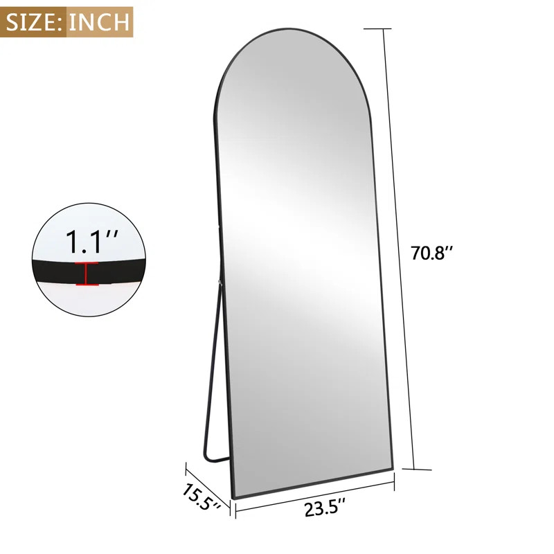 Latitude Run® Corinn 71" × 23.5" Arched Metal Full Length Mirror Freestanding Floor Mirror and ... | Wayfair North America