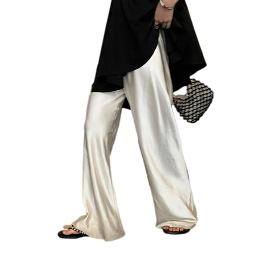 Women Satin Wide Leg Dress Pants Silk Casual Dressy Long Flowy Pants Elastic High Waisted Trouser... | Amazon (US)
