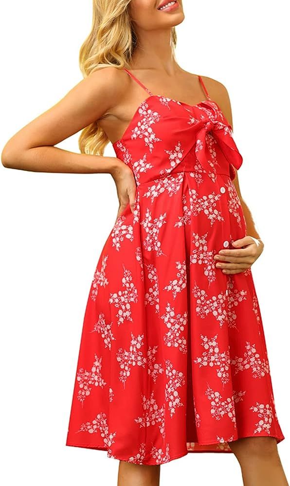 Maacie Women Maternity Dress Summer Sleeveless Adjustable Spaghetti Straps Sundress Beach Dress for  | Amazon (US)