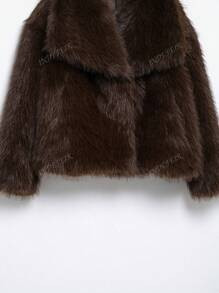 INDEFEIR Autumn/Winter Thick Faux Fox Fur Collar Mid-Length Coat, Young Elegant Artificial Fur Ja... | SHEIN