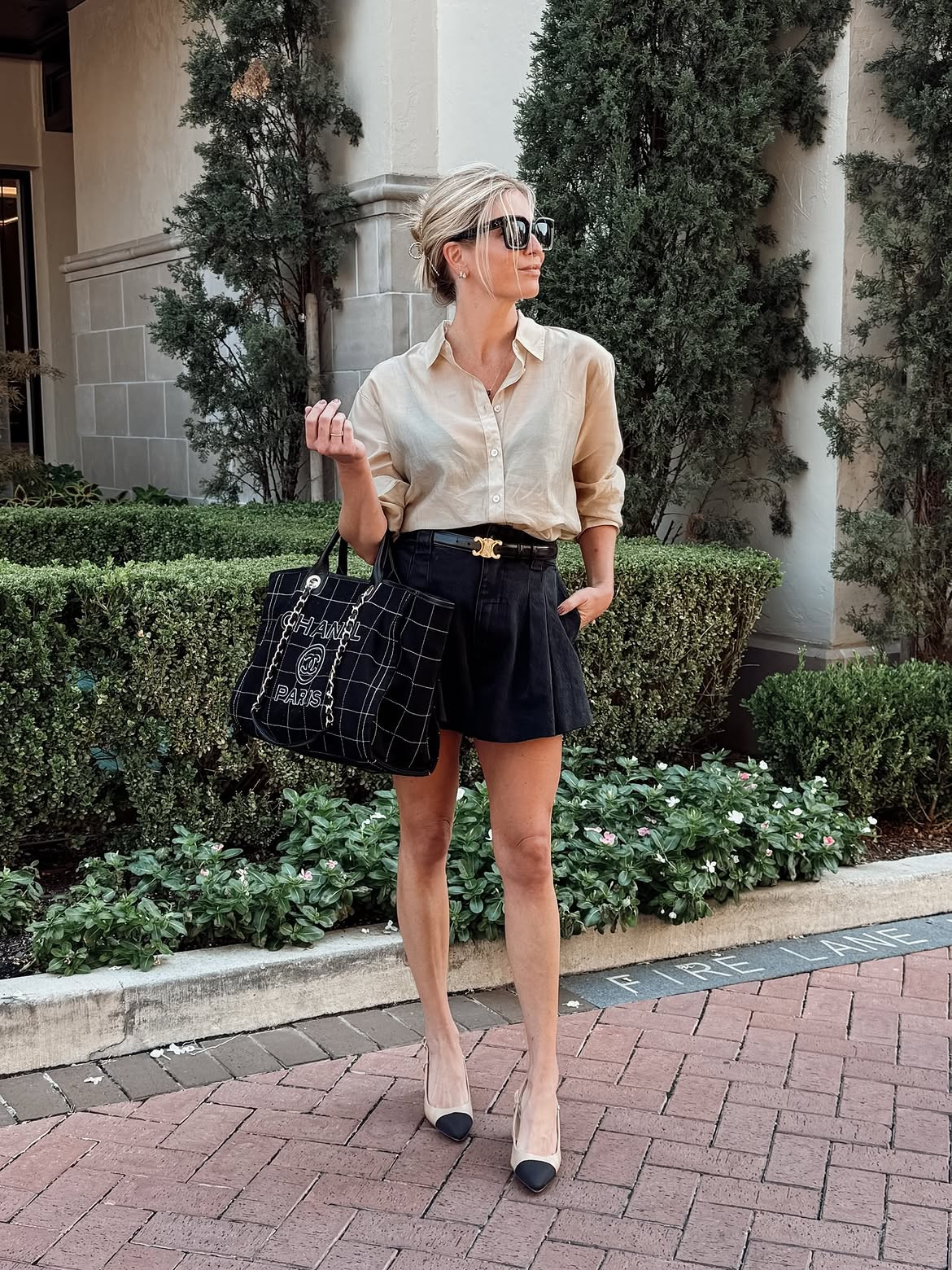 This linen shirt + pleated denim shorts combo is my go-to when it's still 85 degrees but my brain says "fall." Swapped sandals for pointed pumps and called it workwear 🙃 Belt and bag doing all the elevating here. 

 #LTKdayinmylife #LTKgrwm #LTKootd