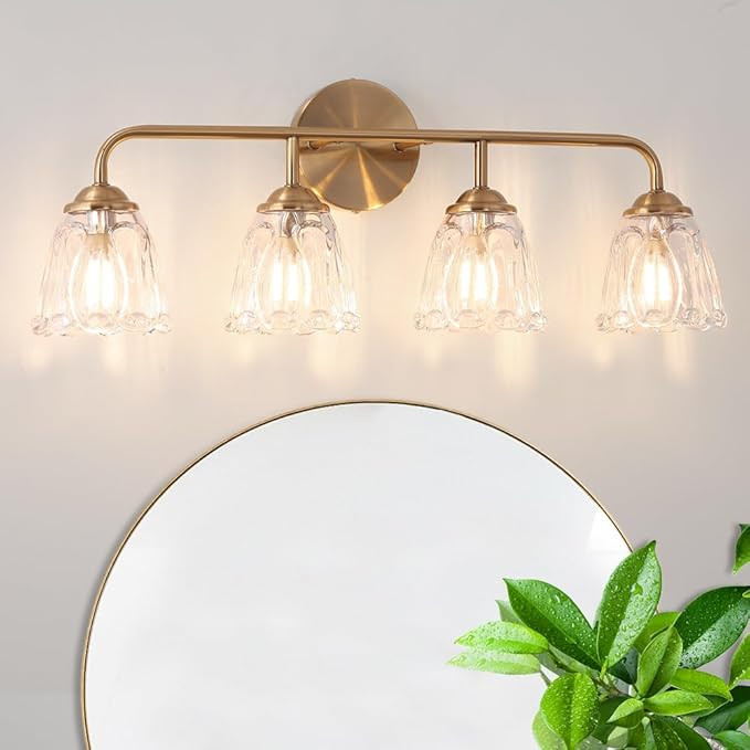 Vintage Brass Gold Vanity Lights for Bathroom, 4-Light Bathroom Lighting Fixtures over Mirror, El... | Amazon (US)