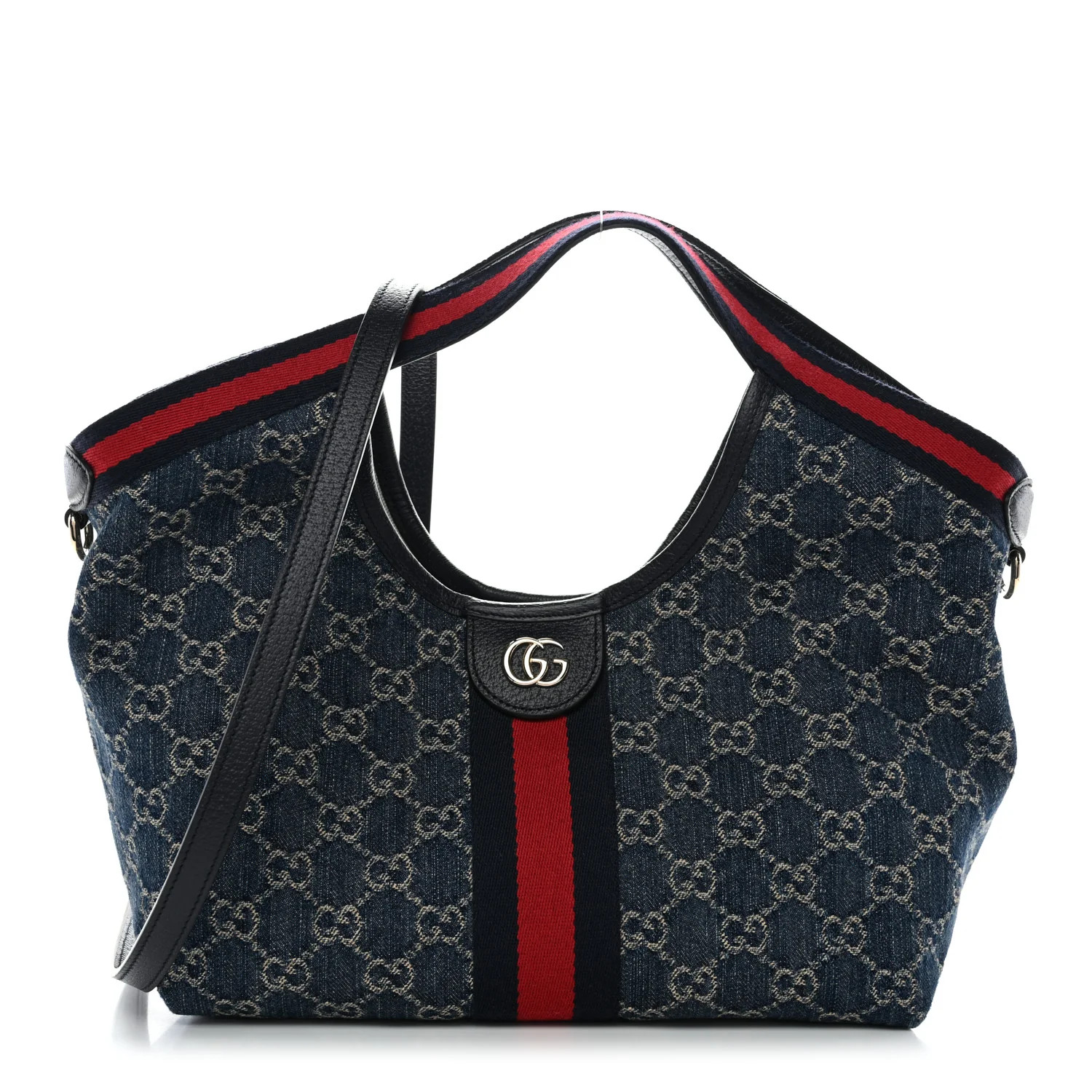 Denim GG Monogram Web Small Giglio Tote Blue White | FASHIONPHILE (US)