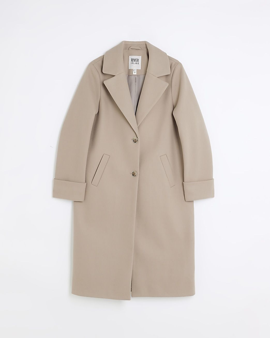 Brown roll sleeve longline coat | River Island (UK & IE)