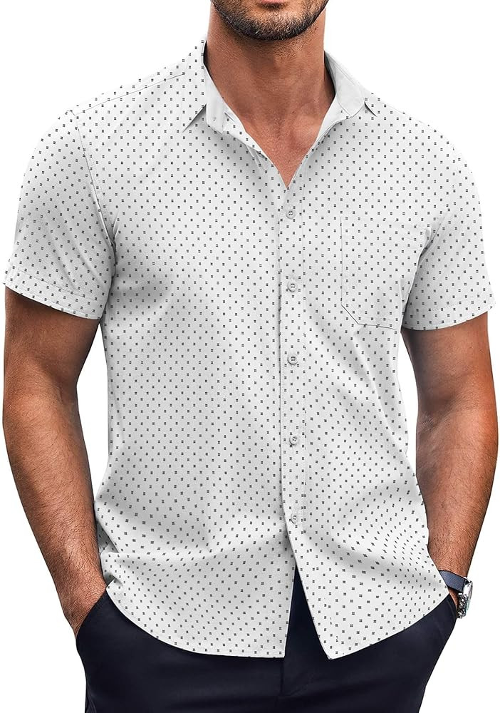 COOFANDY Men's Short Sleeve Dress Shirts Wrinkle Free Polka Dot Print Shirt Casual Button Down Sh... | Amazon (US)