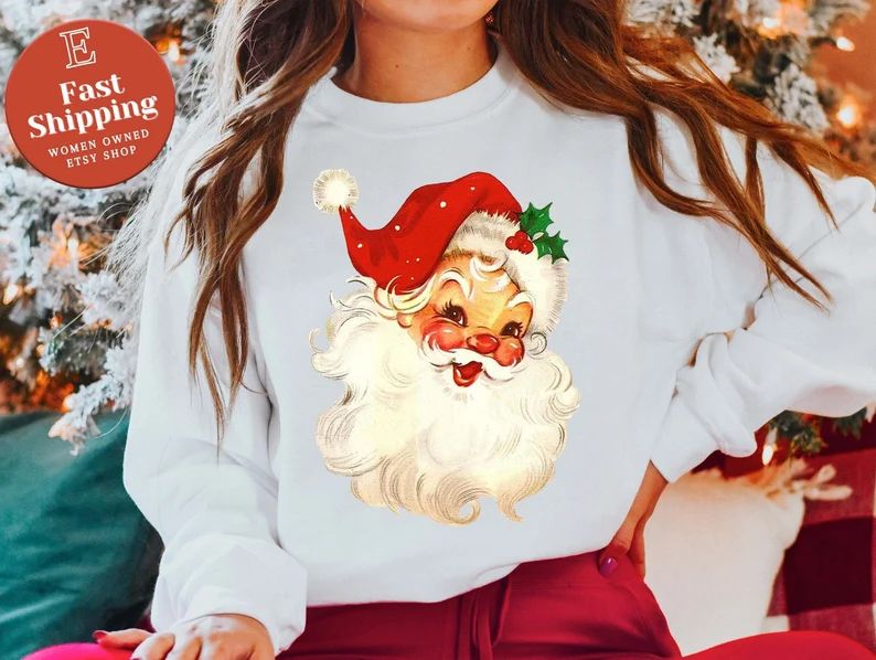 Retro Santa Sweatshirt Santa Sweater Merry Christmas - Etsy | Etsy (US)