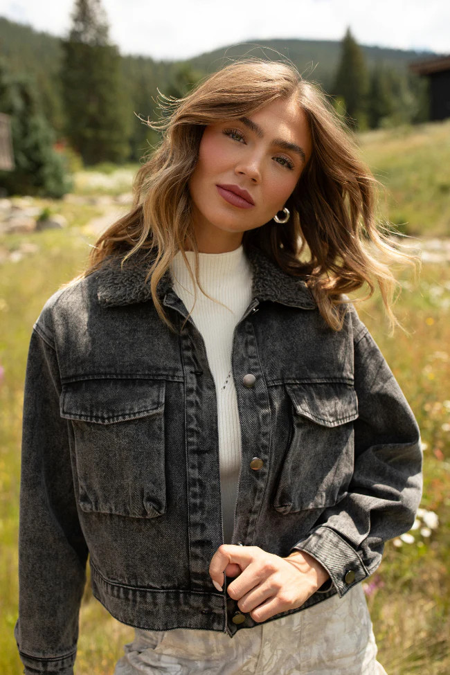 Milan Black Denim Jacket | Pink Lily