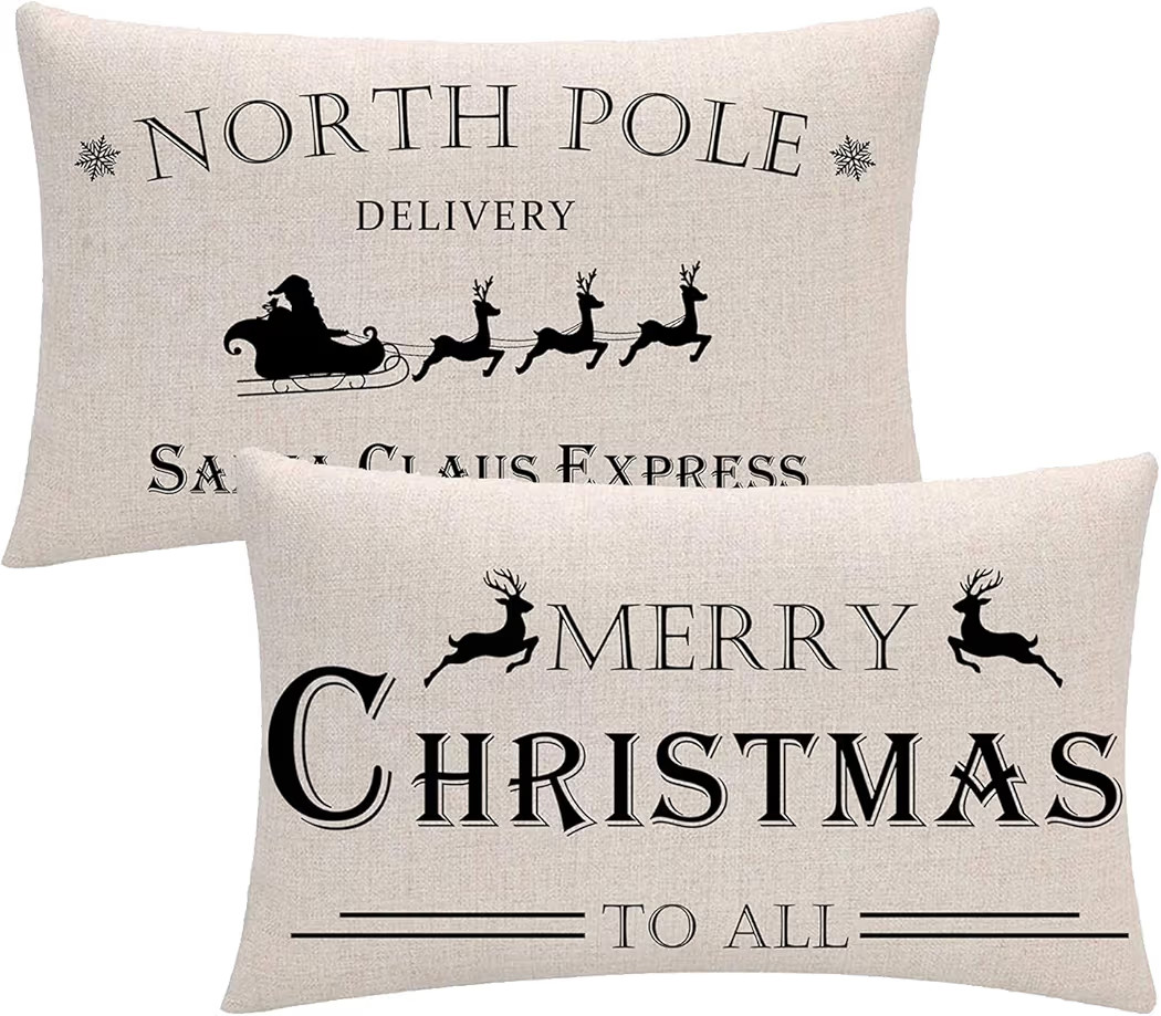 7COLORROOM Set of 2 Merry Christmas Pillow Covers Christmas Deer/North Pole Pattern Rectangular/W... | Amazon (US)