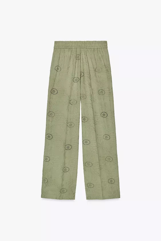 STRAIGHT LEG PANTS WITH OPENWORK EMBROIDERY | Zara US