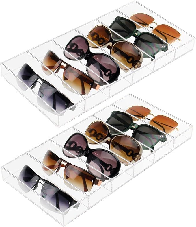 Acrylic Sunglass Organizer, Eyeglass Case Storage with 6 Slots for Multiple Glasses - 2 Pack, Cle... | Amazon (US)