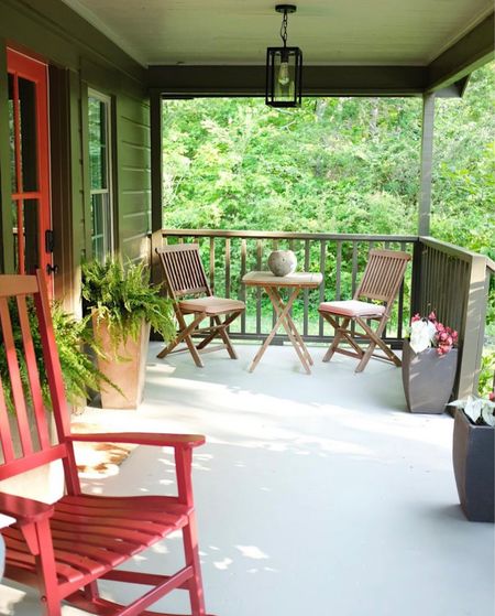 Cottage porch. Rocking chairs. Patio light fixture. Patio table and chairs. Modern planters. 

#LTKhome