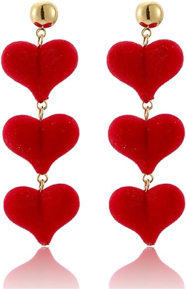 ONLYJUMP Valentines Day Earrings for Women Girls Unique Red Enamel Love Heart Dangle Earrings 14K... | Amazon (US)