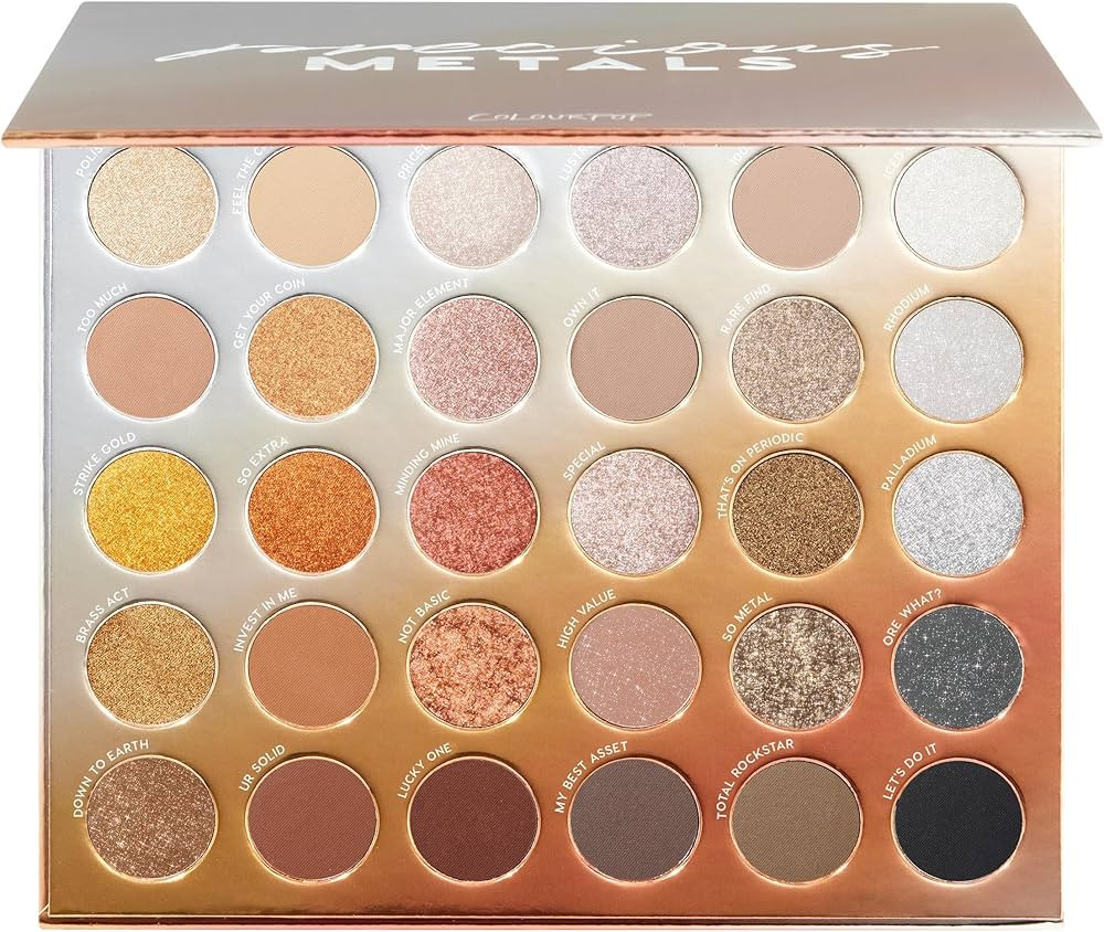 ColourPop Eyeshadow Palette - Eye Makeup Palette with Matte, Metallic, Matte Sparkle & Glitter Finishes - High-Pigment Eye Makeup with a Long-Wearing Formula - Precious Metals (1.16 oz) | Amazon (US)