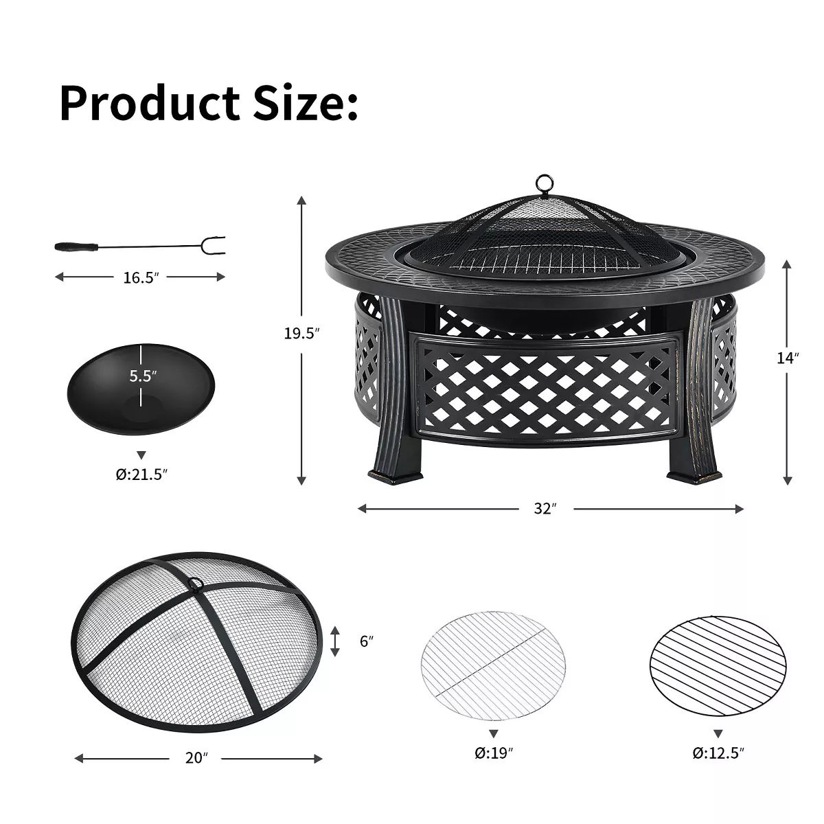 Costway 32'' Round Fire Pit Set W/ Rain Cover BBQ Grill Log Grate Poker | Target