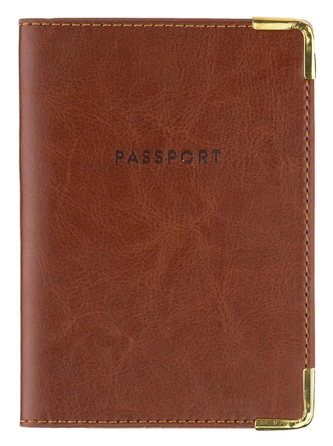 Eccolo Travel Passport Cover Case with Storage Pocket, Brown Legend Leatherette | Amazon (US)