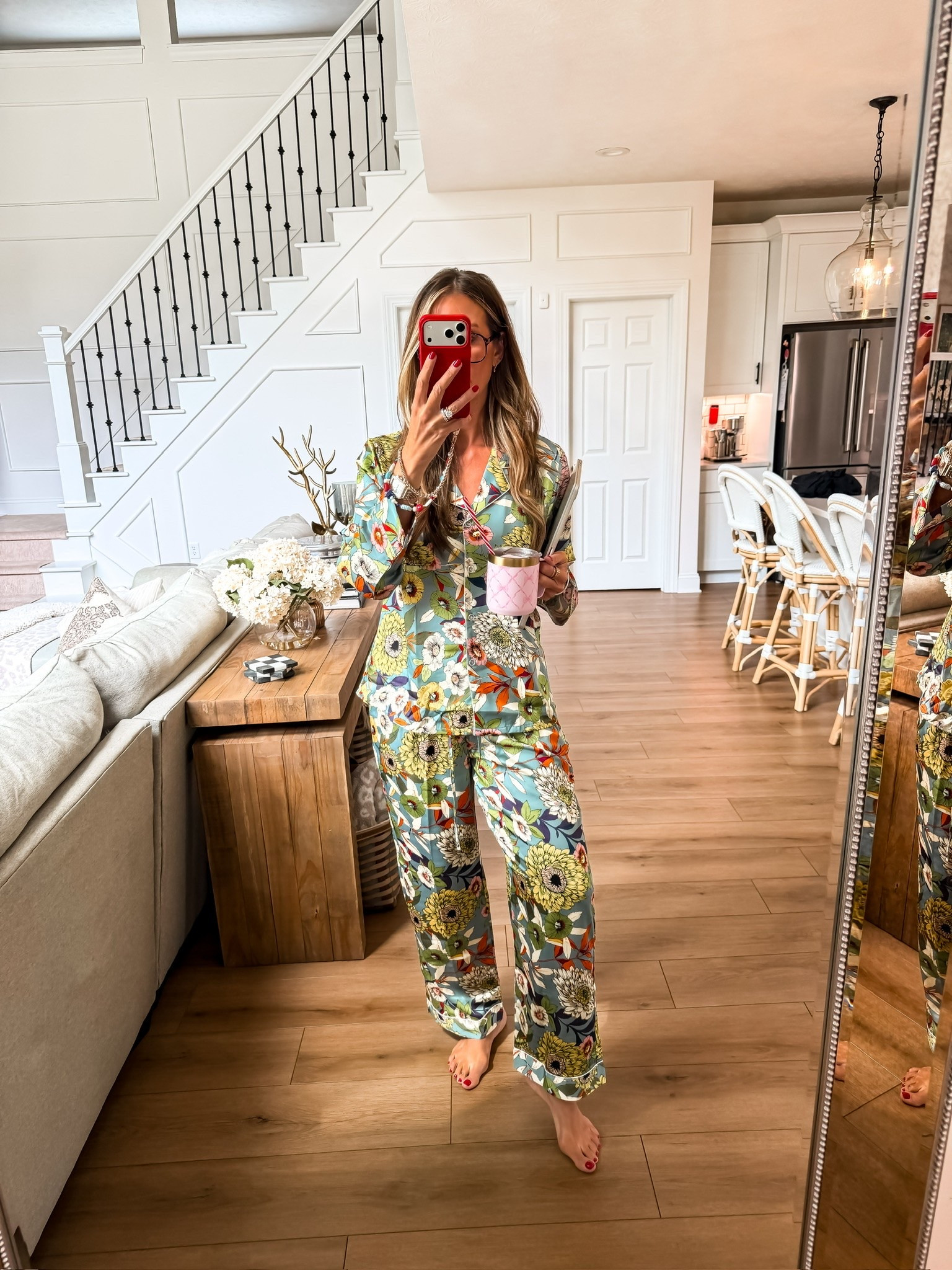 These floral pajamas are way too pretty to save just for bedtime. I love the button front, wide leg fit, and colorful print for slow mornings, travel, or lounging at home.

floral pajamas, matching pajama set, printed pajamas, women’s sleepwear, lounge set, button front pajamas, wide leg pajamas, cozy loungewear, travel pajamas, at home style, TheMomInStyle