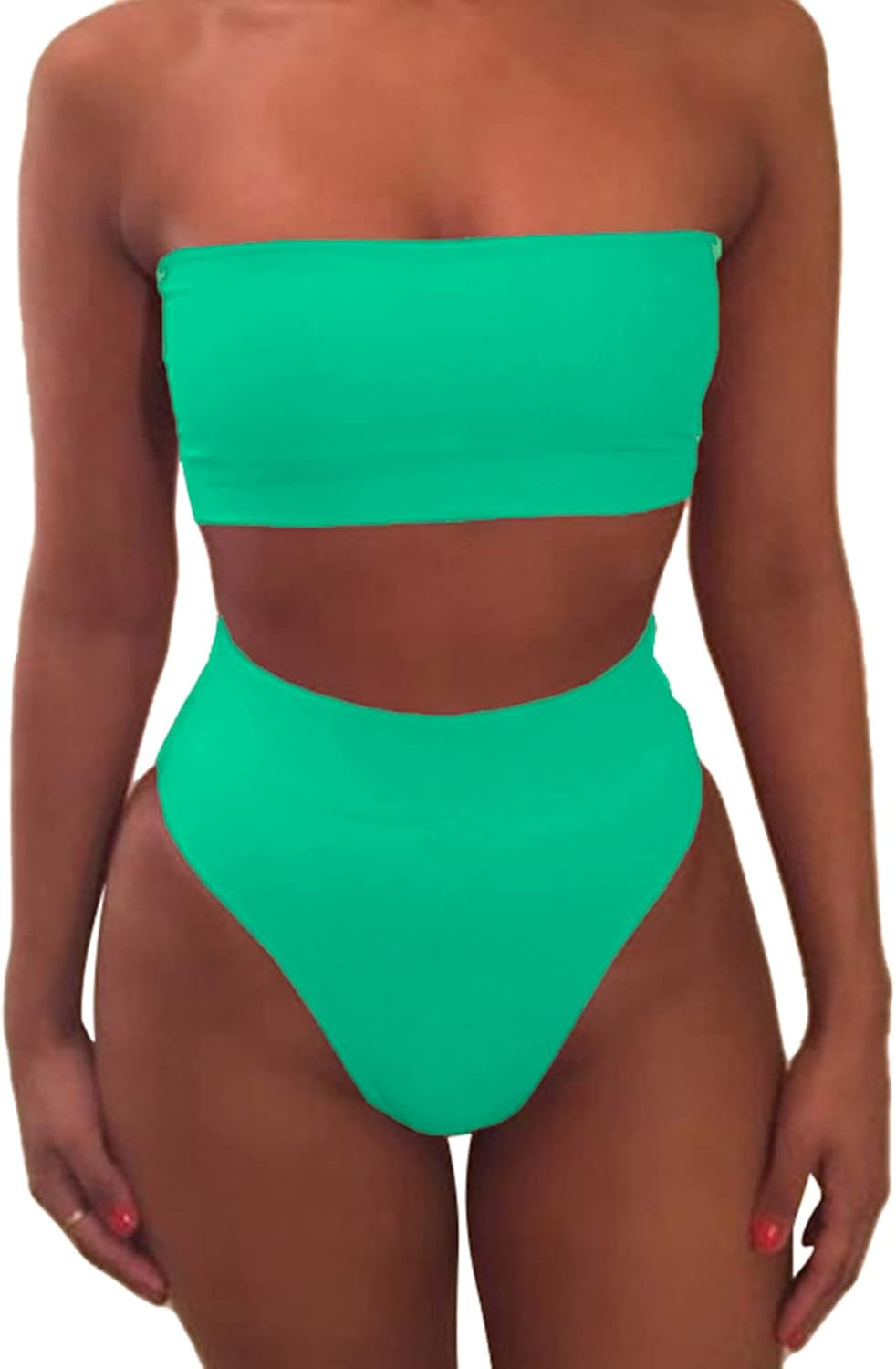 Natsuki High Waisted Bathing Suits for Women 2 Piece Bikini Swimsuit High Cut Swimwear | Amazon (US)