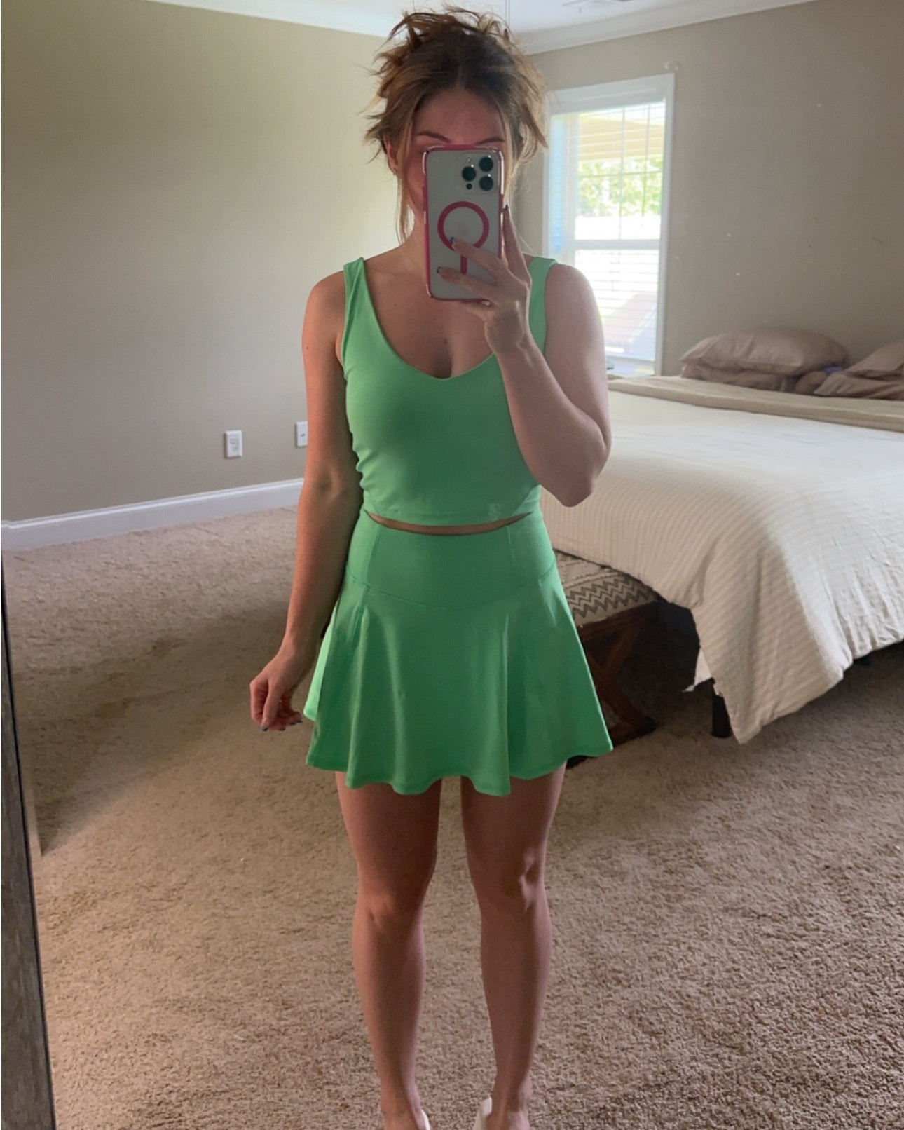 Affordable tennis set with built in shorts and  bra💚
Color: Lime Whisper
Size: XS 
The image attached to the links show the wrong item but this exact set is linked! 


#LTKActive #LTKStyleTip #LTKSaleAlert