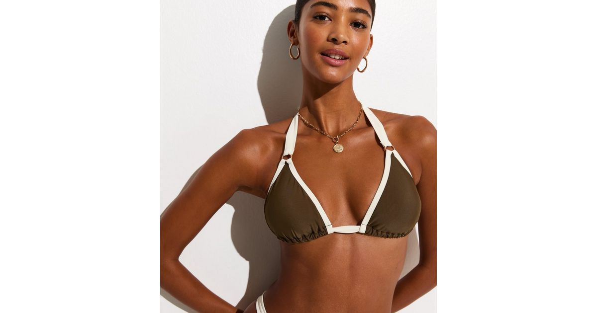 Mid Brown Wide Strap Triangle Bikini Top | New Look | New Look (UK)