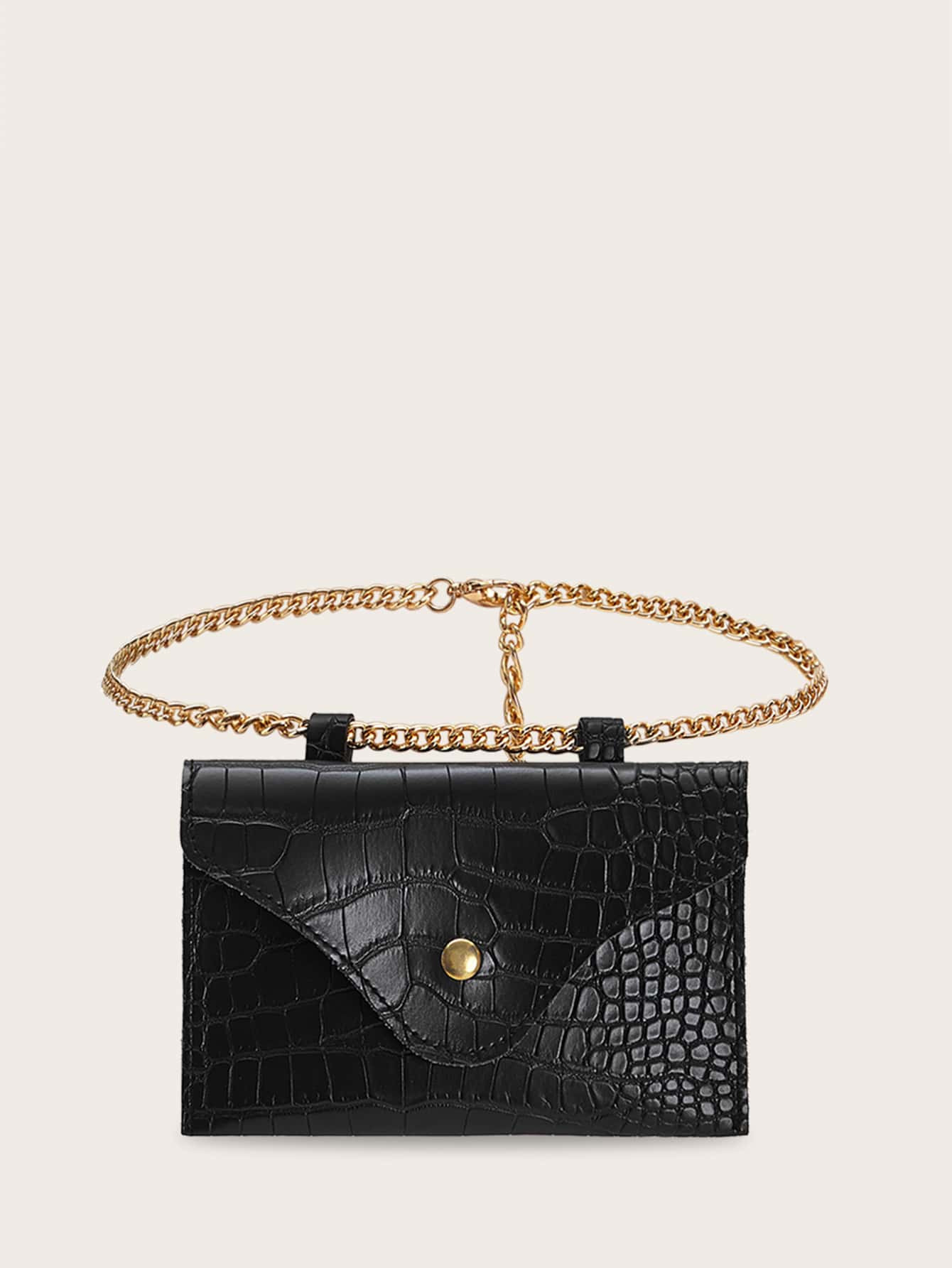 Mini Croc Embossed Flap Chain Fanny Pack | SHEIN