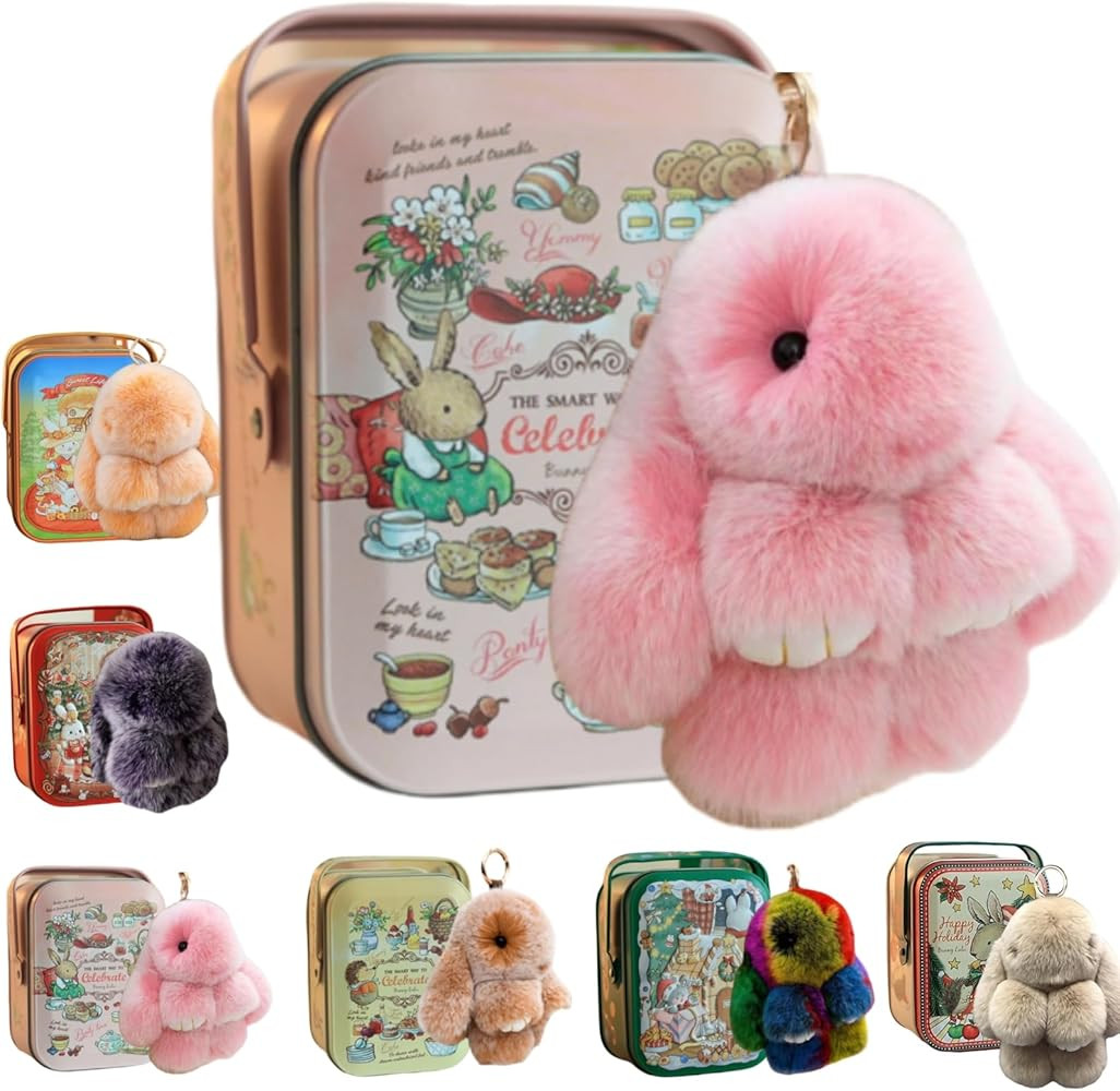 Bunny Keychain with Tin - 40 Colors Handmade Soft Plush Rabbit Keychain, 5.8" Stylish Bag Accesso... | Amazon (US)