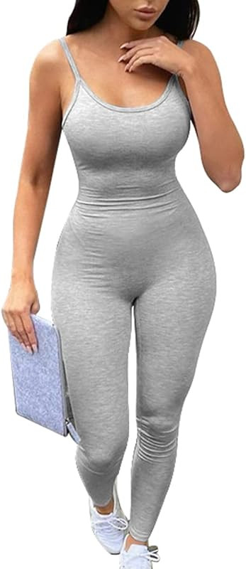 STHWN Women’s Sleeveless Spaghetti Strap Bodycon Tank One Piece Jumpsuits Rompers Playsuit | Amazon (US)
