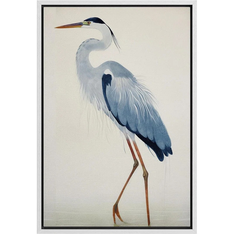 Crane Heron Bird Watercolor Pastel Blue Animal Pictures Large Framed Canvas Painting Print Wall A... | Wayfair North America