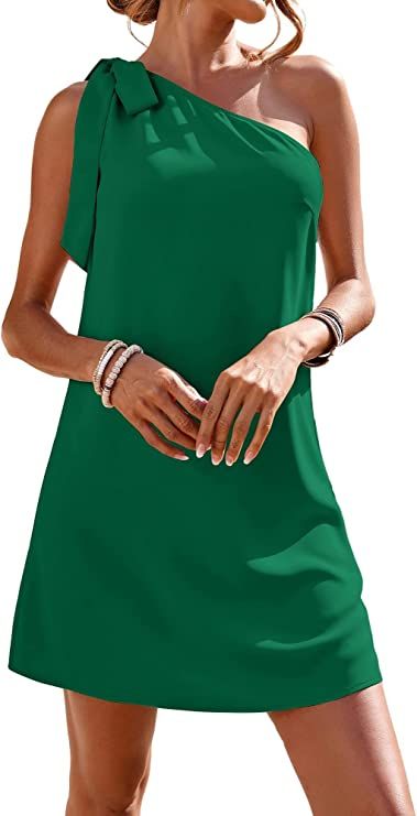 Guteidee Women's One Shoulder Dress Casual Tie Bow Knot Sleeveless Mini Dress Wedding Guest Dress... | Amazon (US)