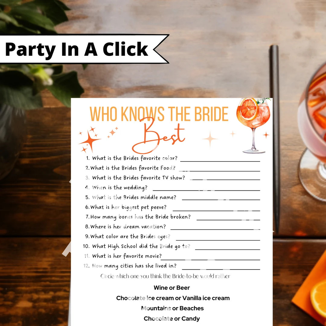 Aperol Spritz Themed, La Dolce Vita Bridal Shower, Thats Amore Party, Who Knows the Bride Best, L... | Etsy (US)