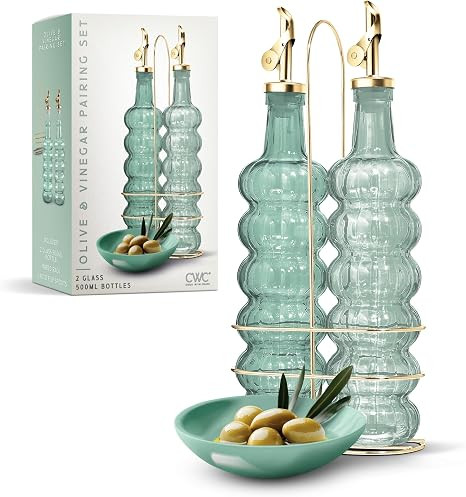 COOK WITH COLOR Glass Olive Oil Bottle Dispenser - 2 Pack- 17oz Oil and Vinegar Cruet - Olive Oil... | Amazon (US)