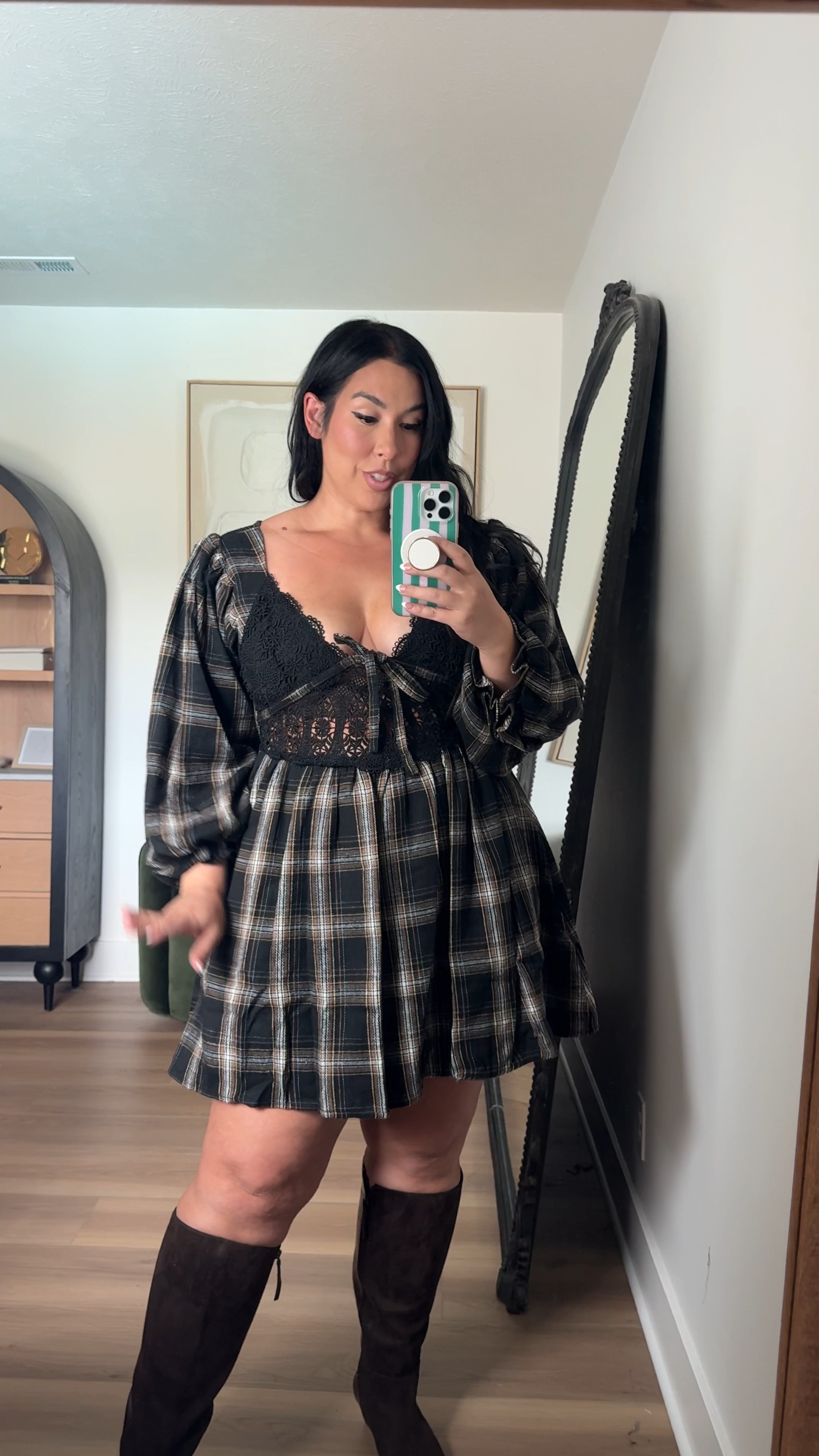 Obsessed with lace & plaid right now! This dress has pockets!! Wearing an XL in all dresses

vici, fall style, fall dress, midsize fashion, fall finds 

 #LTKSeasonal #LTKMidsize