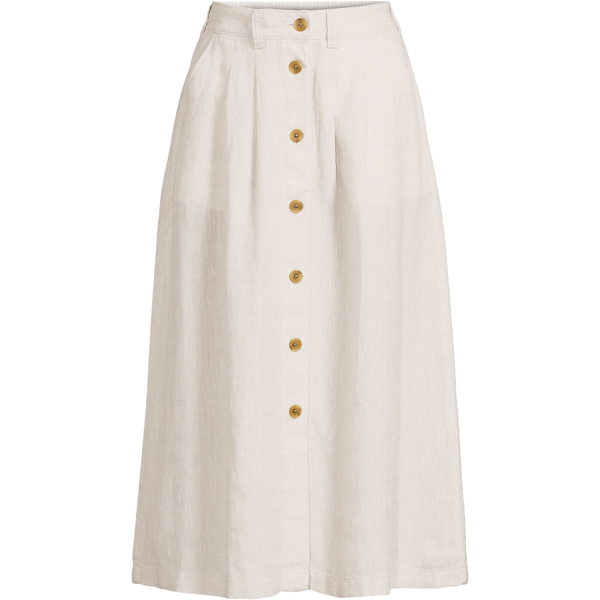 Women's Button Front Linen Midi Skirt | Lands' End (US)