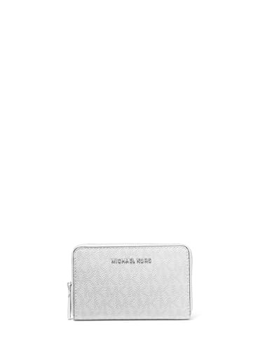 Michael Kors Jet Set Small Zip Around Card Case, Silver-Tone Hardware/Signature Coated Twill/Optic White/Allum | Amazon (US)