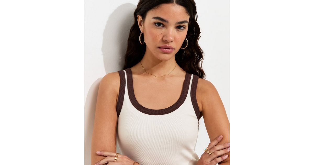 White Contrast Trim Scoop Neck Vest Top | New Look | New Look (UK)