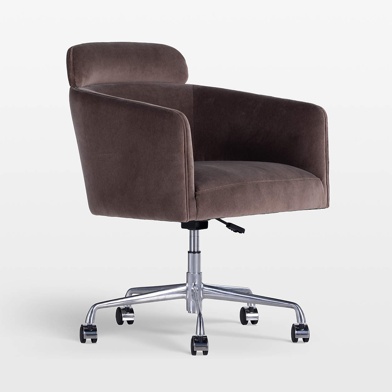 Pacha Opal Mink Upholstered Nickel Swivel Base Office Chair | Crate & Barrel | Crate & Barrel