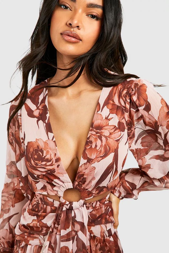 Floral Chiffon Cut Out Maxi Dress | boohoo (US & Canada)