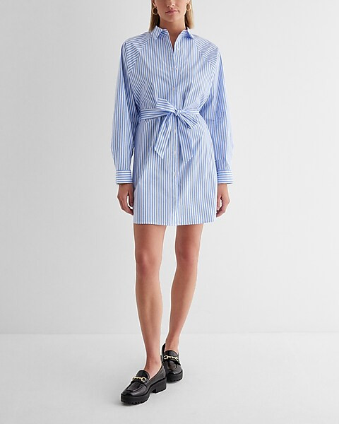 Striped Boyfriend Poplin Mini Portofino Shirt Dress | Express